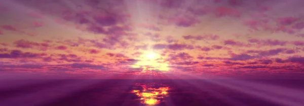 夕日穏やかに海の太陽光線3Dレンダリングイラスト — ストック写真