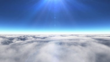 Bulutların üzerinde güneş ışınları, 3 boyutlu resimleme