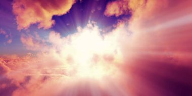 above clouds sun ray sunset. 3d render illustration