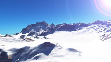 Dağ Karlı Güneş Işığı çizimi, 3D görüntüleme