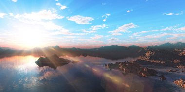 Deniz batımında adaların üzerinde, resim 3D görüntüleme