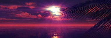 Gün batımı deniz palmiyesi çizimi, 3D görüntüleme