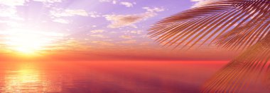 Gün batımı deniz palmiyesi çizimi, 3D görüntüleme