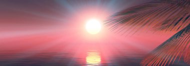 Gün batımı deniz palmiyesi çizimi, 3D görüntüleme