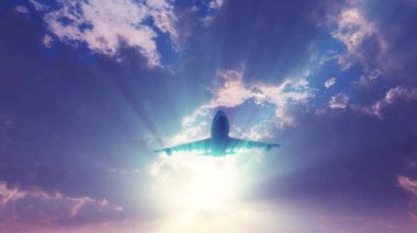 airplane fly over sunset sun ray