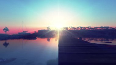 Tropikal mavi göl gün batımı plajı