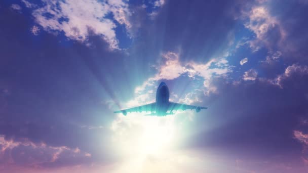 Airplane Fly Sunset Sun Ray — Video Stock
