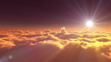 Bulutların üzerinde uç güneş ışığı