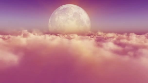 Vliegen Overdag Boven Wolken Maan — Stockvideo
