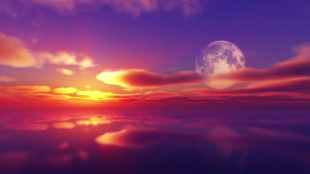 Lua Cheia Mar Pôr Sol Animação — Vídeo de Stock
