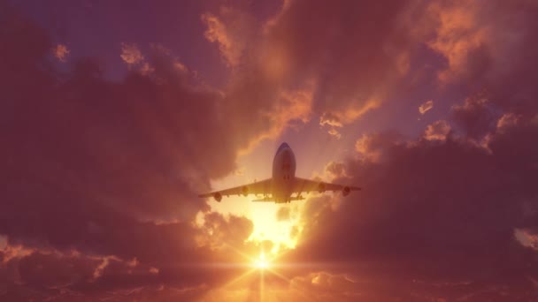Αεροπλάνο Προσγειώνεται Στο Ηλιοβασίλεμα — Αρχείο Βίντεο