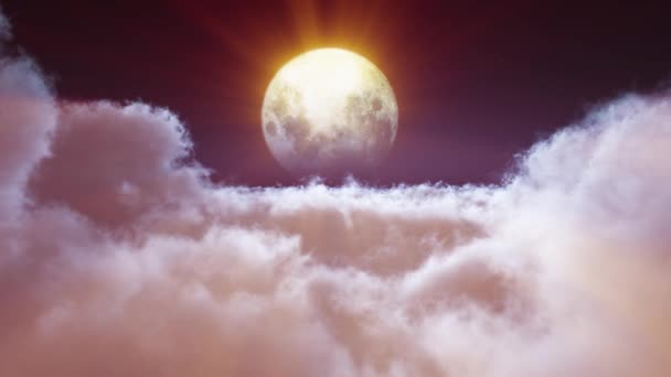Pełnia Księżyca Nocy Nad Chmurami — Wideo stockowe