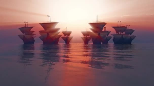 Kapal Tua Laut Matahari Terbenam — Stok Video
