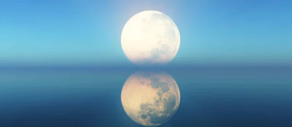 Volle Maan Reflectie Het Water Weergave Illustratie — Stockfoto