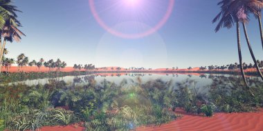 Güzel doğal arka plan. -Afrika vahası 3D resimleme