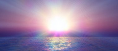 Gün batımı deniz ışığı gökyüzü berrak, üç boyutlu resimleme