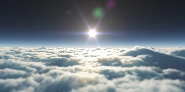Droom Vliegen Boven Wolken Stralen Licht Weergave Illustratie — Stockfoto