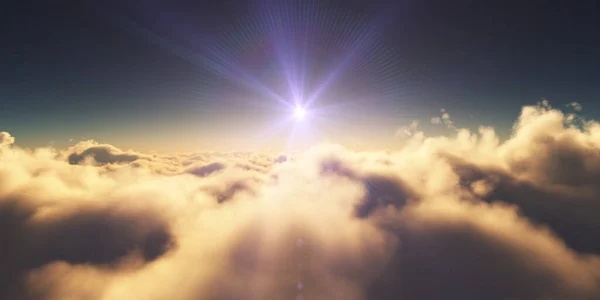 雲の上に太陽光線のイラストや3Dレンダリング — ストック写真