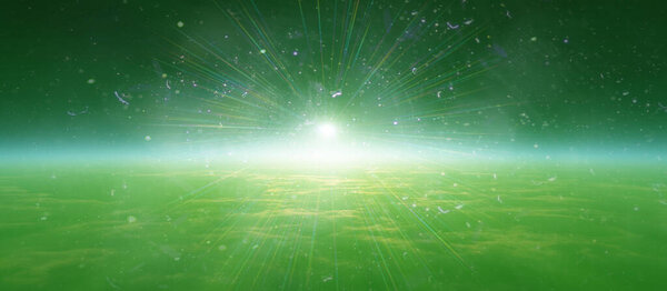 Земля восходит из космоса над облачным океаном. Трехмерная иллюстрация