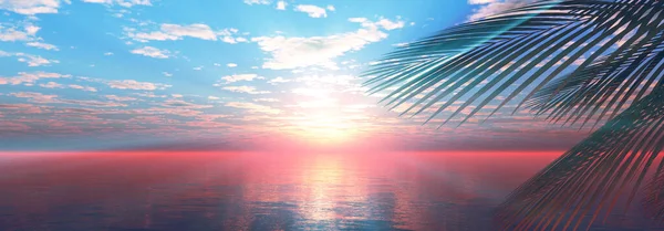 日落海棕榈景观图解 3D渲染 — 图库照片
