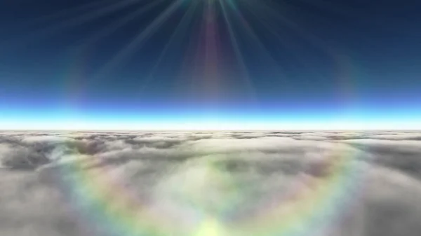 stock image Above clouds sun ray, 3d rendering illustration