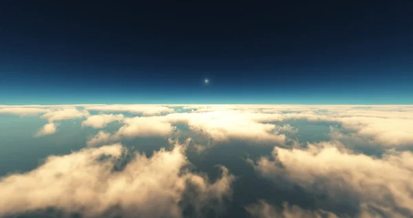Latać Nad Chmurami Zachód Słońca Krajobraz Ilustracja Renderowania — Zdjęcie stockowe