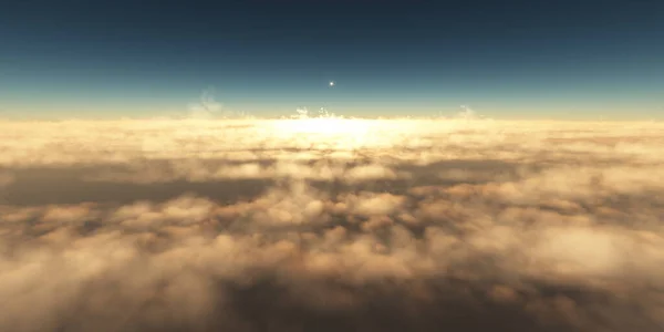 Fliegen Über Wolken Sonnenuntergangslandschaft Darstellung — Stockfoto
