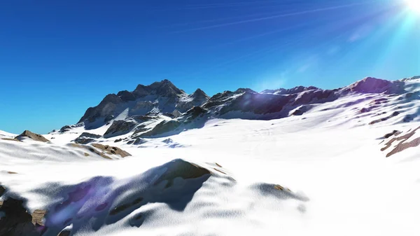 Montaña Nieve Sol Rayo Ilustración Renderizado —  Fotos de Stock