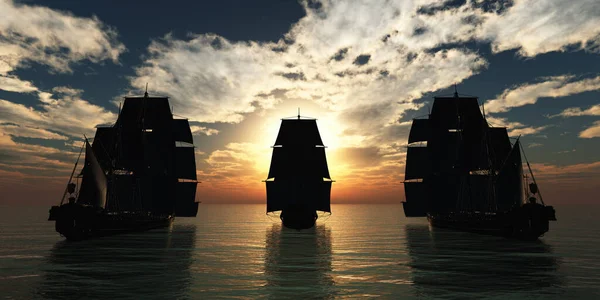 海に沈む夕日3Dレンダリングイラスト — ストック写真