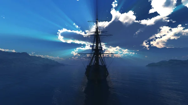 Старый Корабль Закат Морском Иллюстрации Рендеринг — стоковое фото