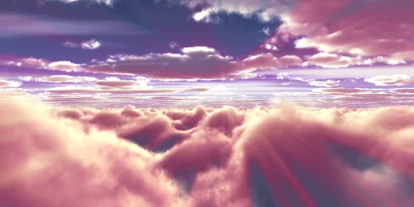 Über Wolken Fliegen Sonnenuntergang Sonnenstrahl Illustration Render lizenzfreie Stockbilder