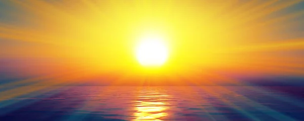Matahari Terbenam Ray Matahari Laut Jelas Langit Render Ilustrasi Stok Gambar