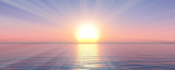 日落海太阳光晴朗的天空 3D渲染插图 免版税图库图片