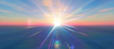 Gün batımı deniz ışığı gökyüzü berrak, üç boyutlu resimleme