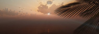 Gün batımı deniz palmiyesi çizimi, 3D görüntüleme