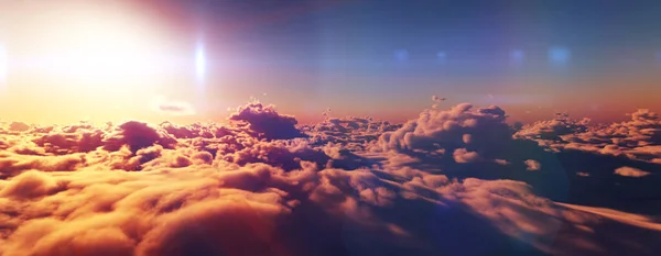 stock image above clouds fly sunset sun ray illustration, 3d render