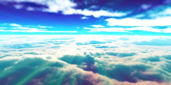 Sopra Nuvole Volare Tramonto Sole Raggio Illustrazione Rendering — Foto Stock