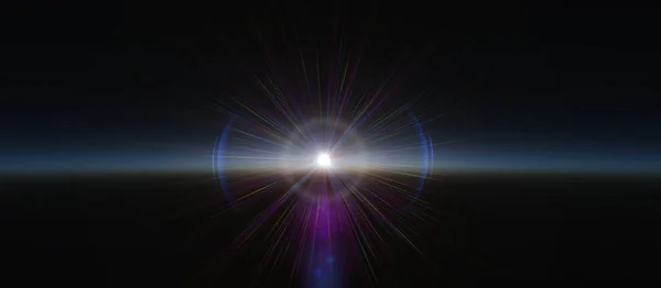 Földi Napfelkelte Űrből Felhős Óceán Felett Renderelés Illusztráció — Stock Fotó