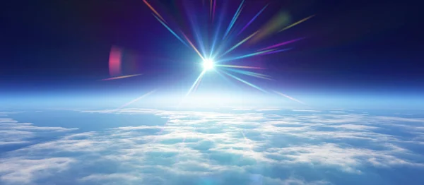 Salida Del Sol Tierra Desde Espacio Sobre Océano Nublado Ilustración — Foto de Stock