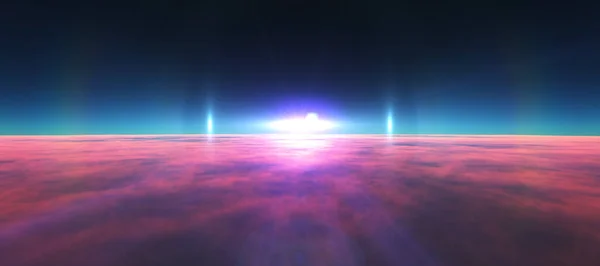 Над Облаками Летать Закат Солнца Луч Иллюстрации Рендеринг — стоковое фото