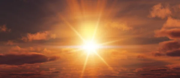 Solnedgång Soluppgång Med Moln Ljusstrålar Och Annan Atmosfärisk Effekt Illustration Stockfoto