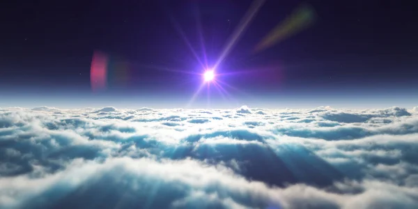 Sogno Volare Sopra Nuvole Raggio Luce Rendering Illustrazione — Foto Stock