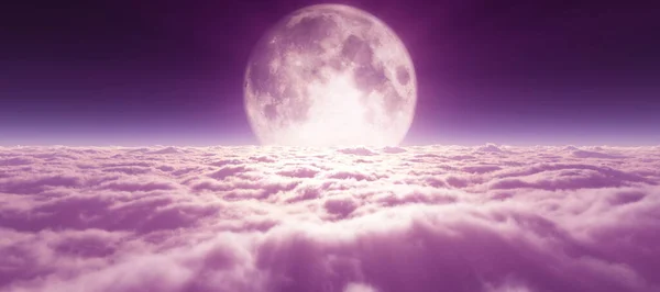 Над Облаками Полная Луна Иллюстрация Рендеринг — стоковое фото