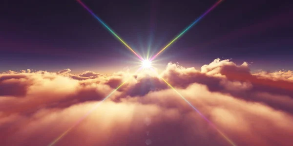 雲の上に太陽光線のイラストや3Dレンダリング — ストック写真