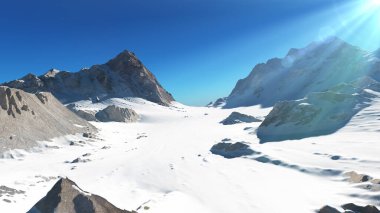 Dağ Karlı Güneş Işığı çizimi, 3D görüntüleme