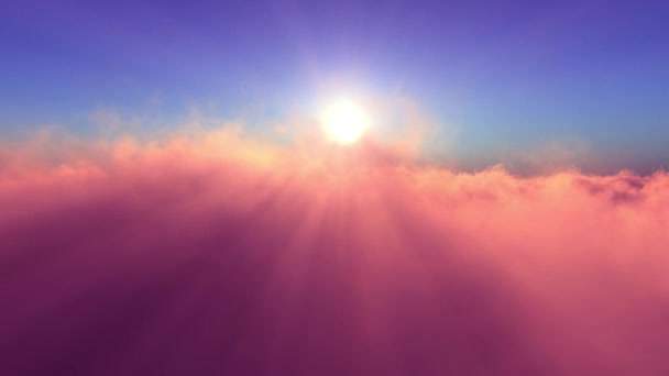 Vliegen Boven Wolken Zonsondergang Licht — Stockvideo