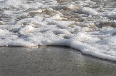 Dalgalar deniz kıyısı makrosu sıçratıyor. Yaklaş.