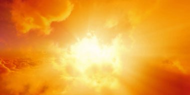 above clouds sun ray sunset. 3d render illustration