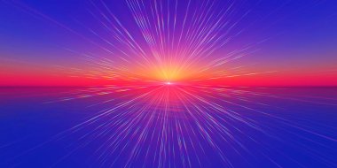 Deniz çiziminde gün batımı ufku 3D görüntüleme