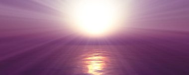 Gün batımı deniz ışığı gökyüzü berrak, üç boyutlu resimleme
